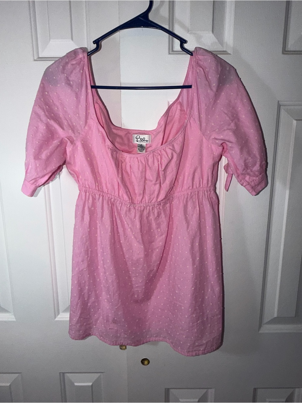 Lilly Pulitzer Pink Swiss Dot Square Neck Blouse.